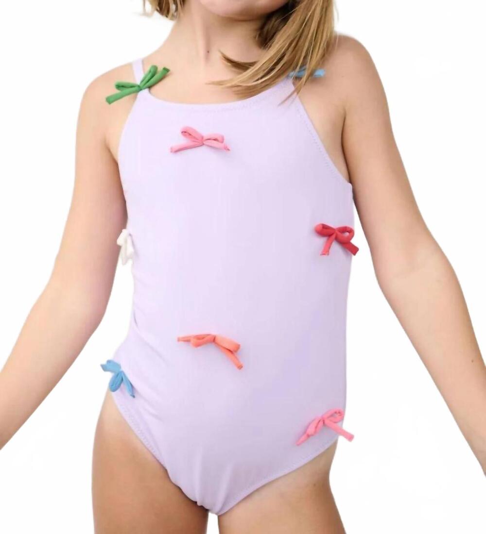 NEW PINK CHICKEN lottie one piece swimsuit in lavender multi bow applique